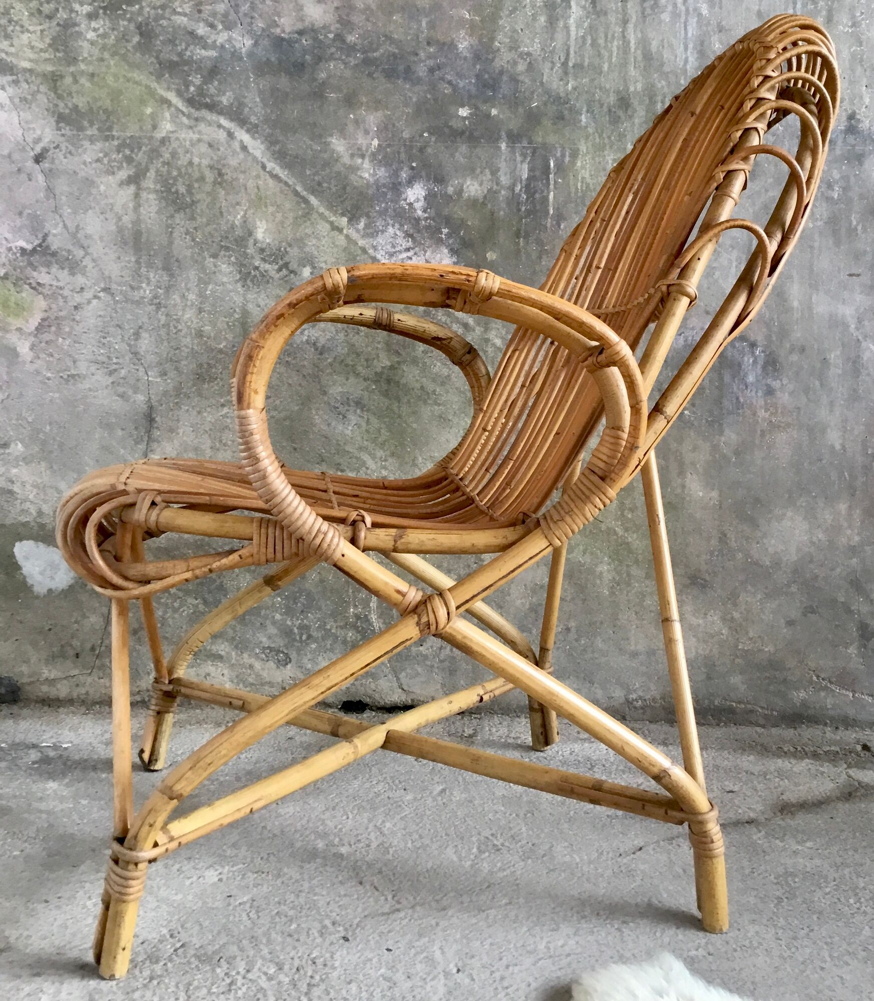 Rattan armchair with armrests - vintage 1960