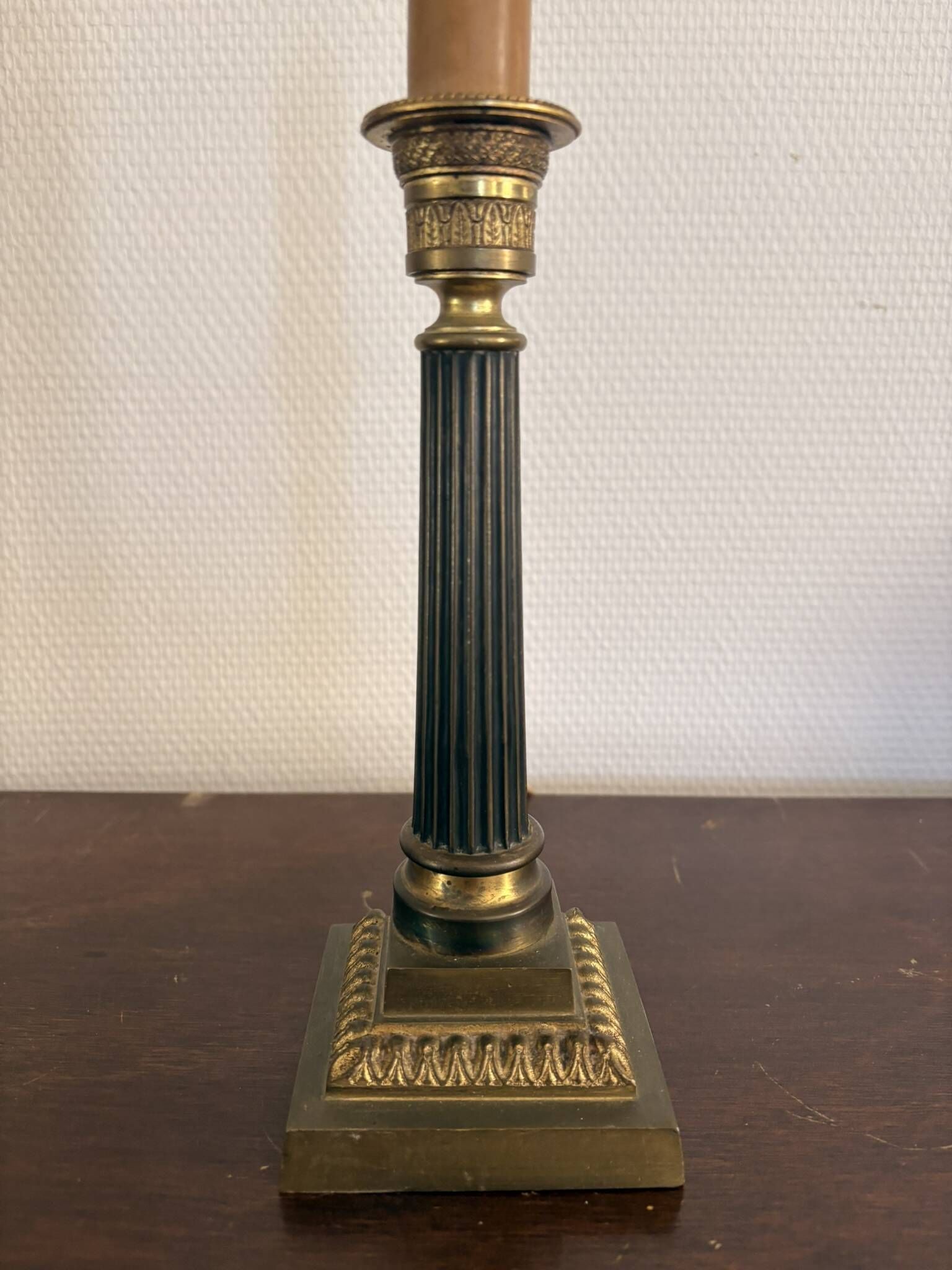 Antique Column Candle Holder Lamp Golden Brass Empire Directoire Neo-Classical