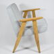 Original restored armchair 366, designer J. Chierowski, 60s, blue, oak wood