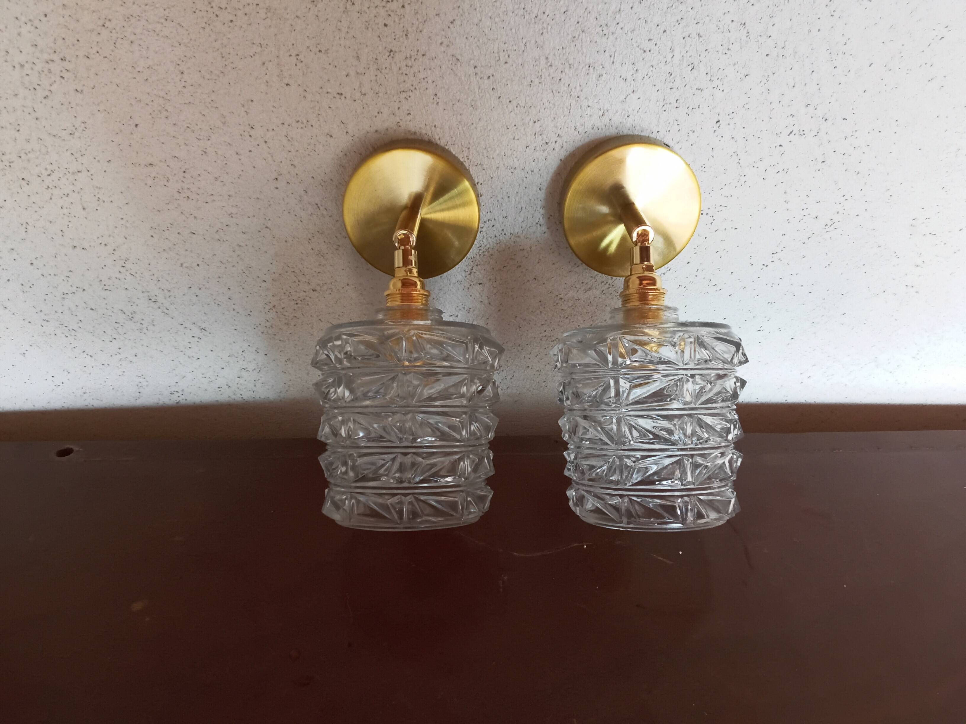 Pair of vintage molded glass wall sconces