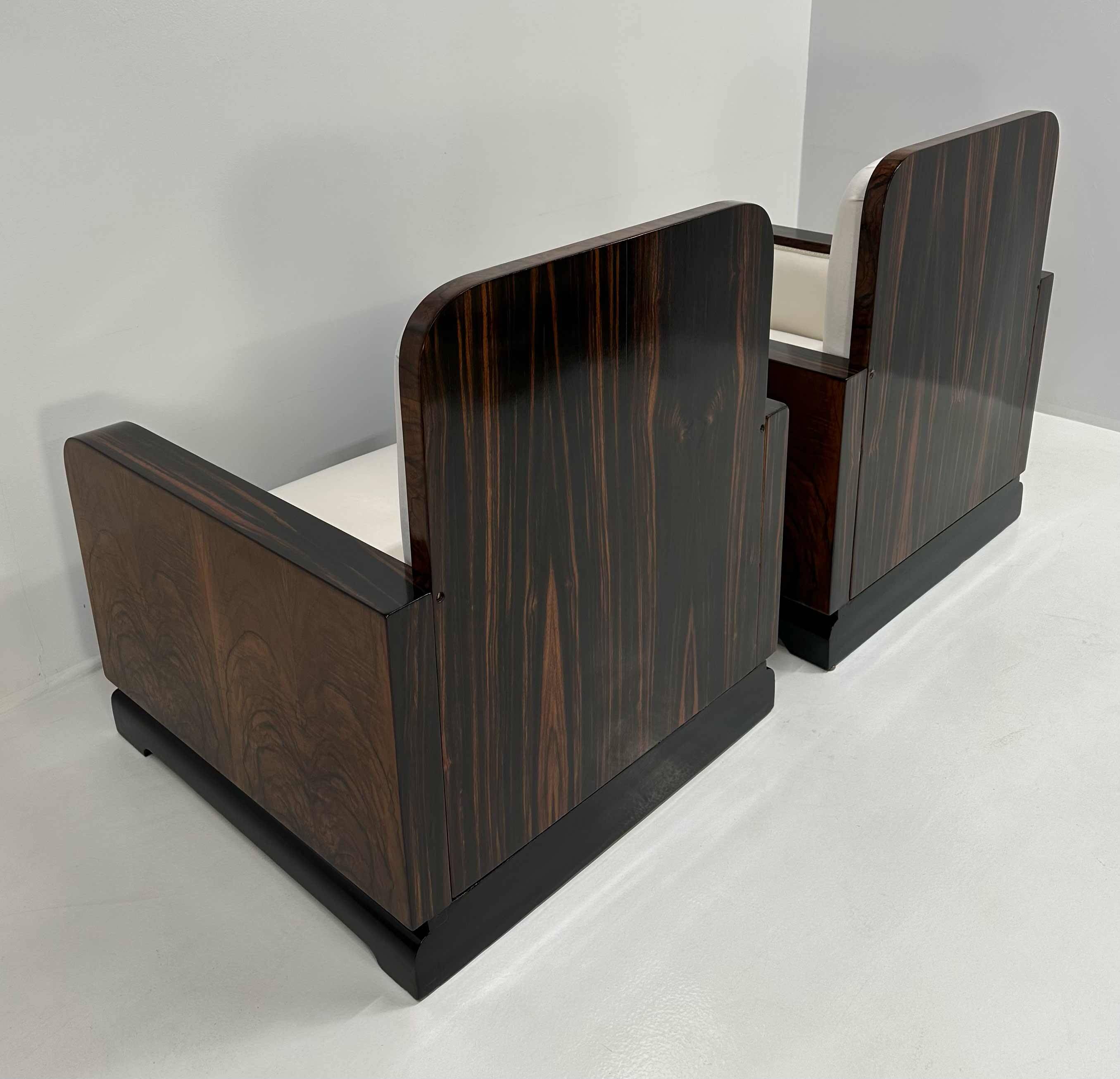 Set of Art Deco Italian Macassar and Walnut Root Armchairs, 1930s