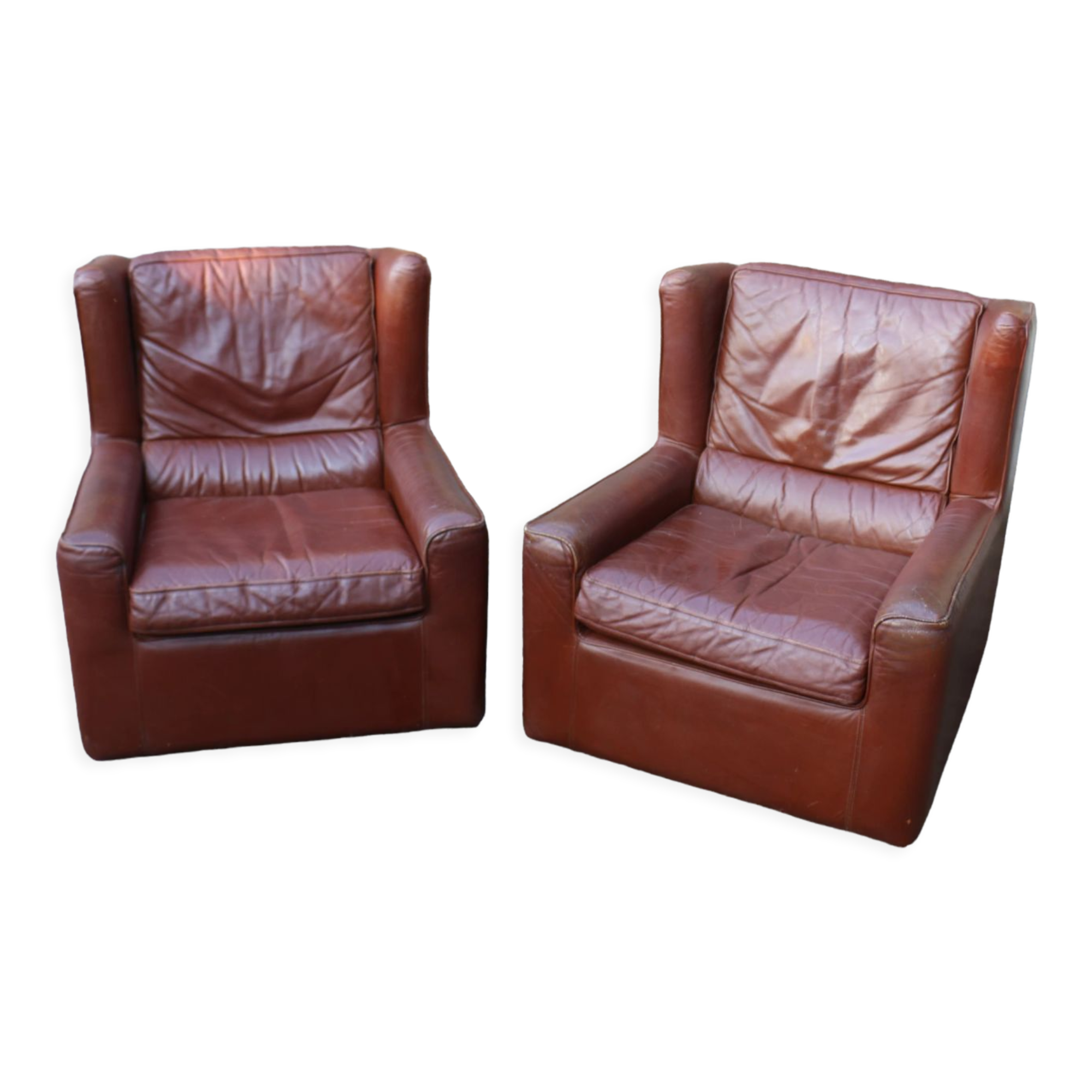 Pair of armchairs with very soft leather ears 80s