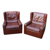 Pair of armchairs with very soft leather ears 80s