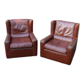 Pair of armchairs with very soft leather ears 80s