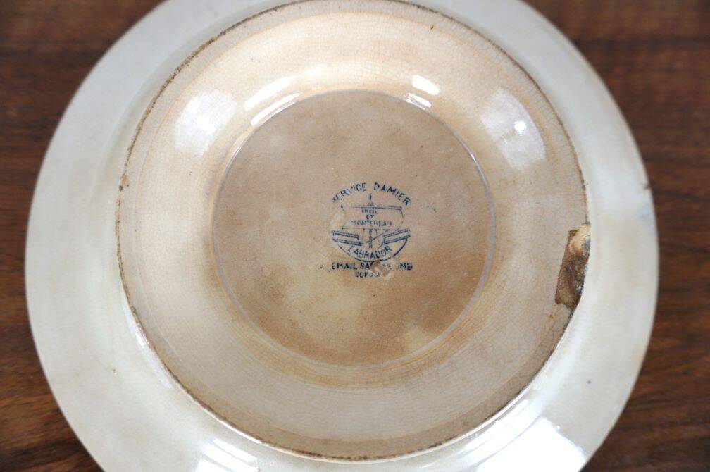Footed dish or compotier with checkerboard decoration by Creil Montereau