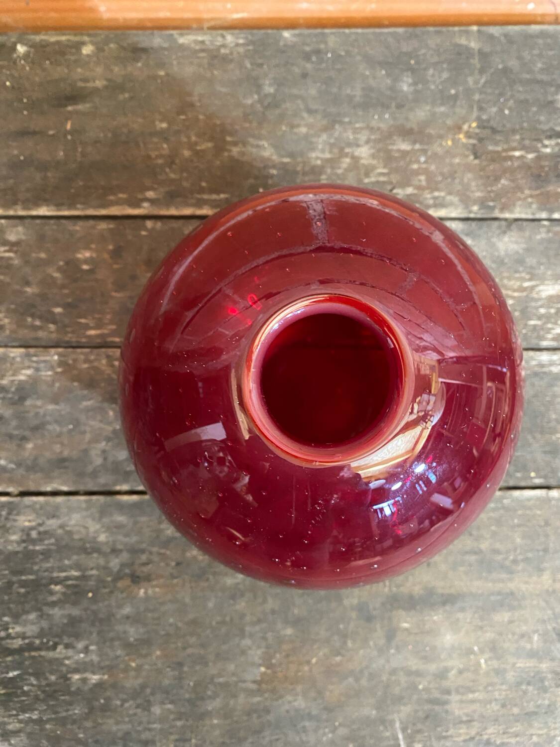 Vintage 1970s Murano Red Bubble Glass Ball Vase Soliflore