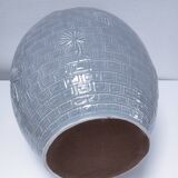 ceramic lamp in the shape of an XL pot, palm leaf decor, 80s