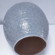 ceramic lamp in the shape of an XL pot, palm leaf decor, 80s