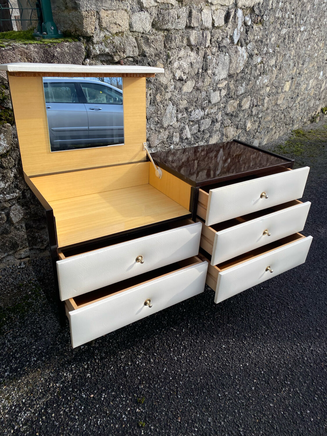 VINTAGE DRESSING TABLE WITH 6 DRAWERS 1960-1970 ROGER LANDAULT