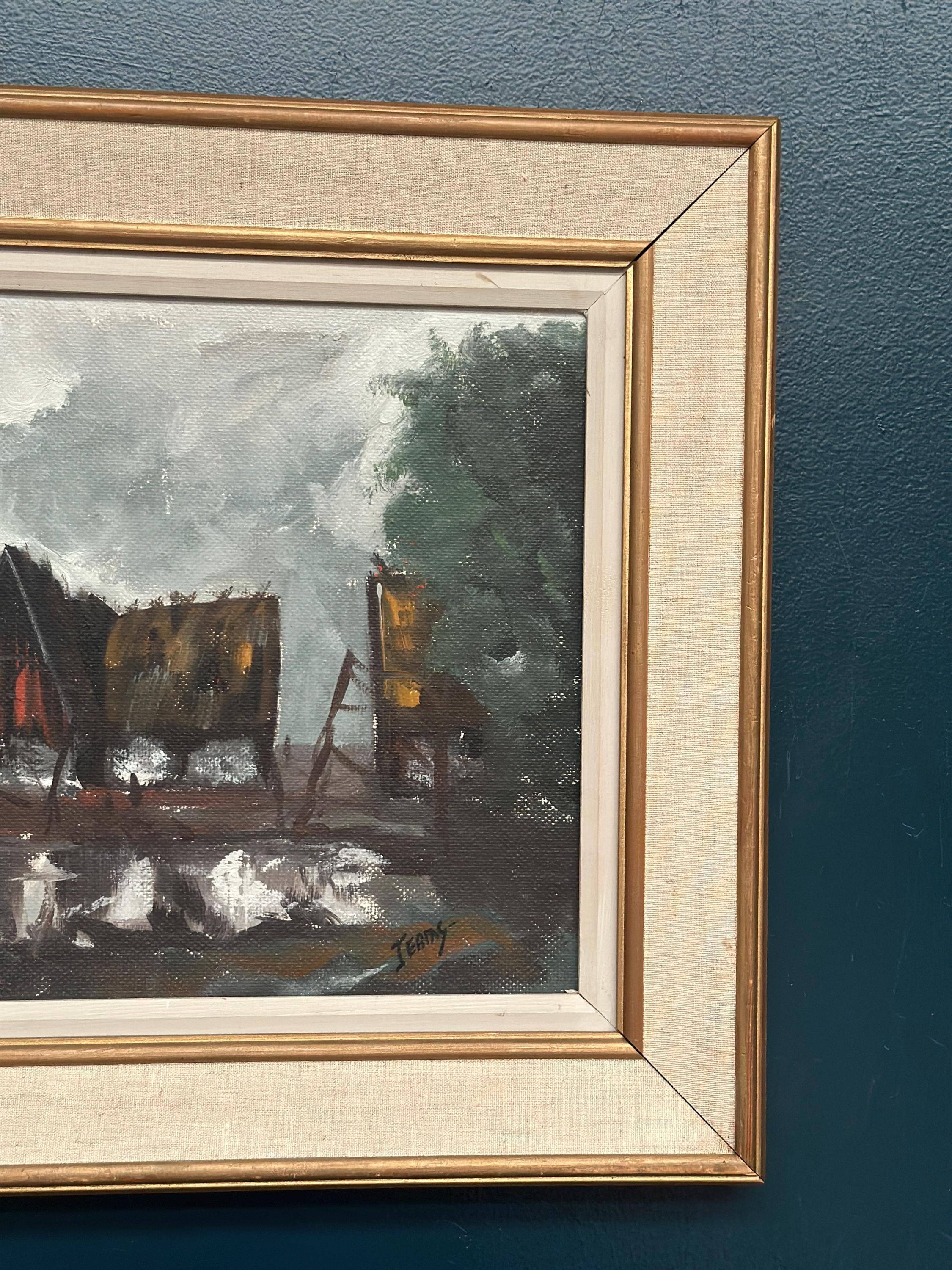 Original Swedish Oil on Panel – “Cabin by the Water” by Jeams – Signed