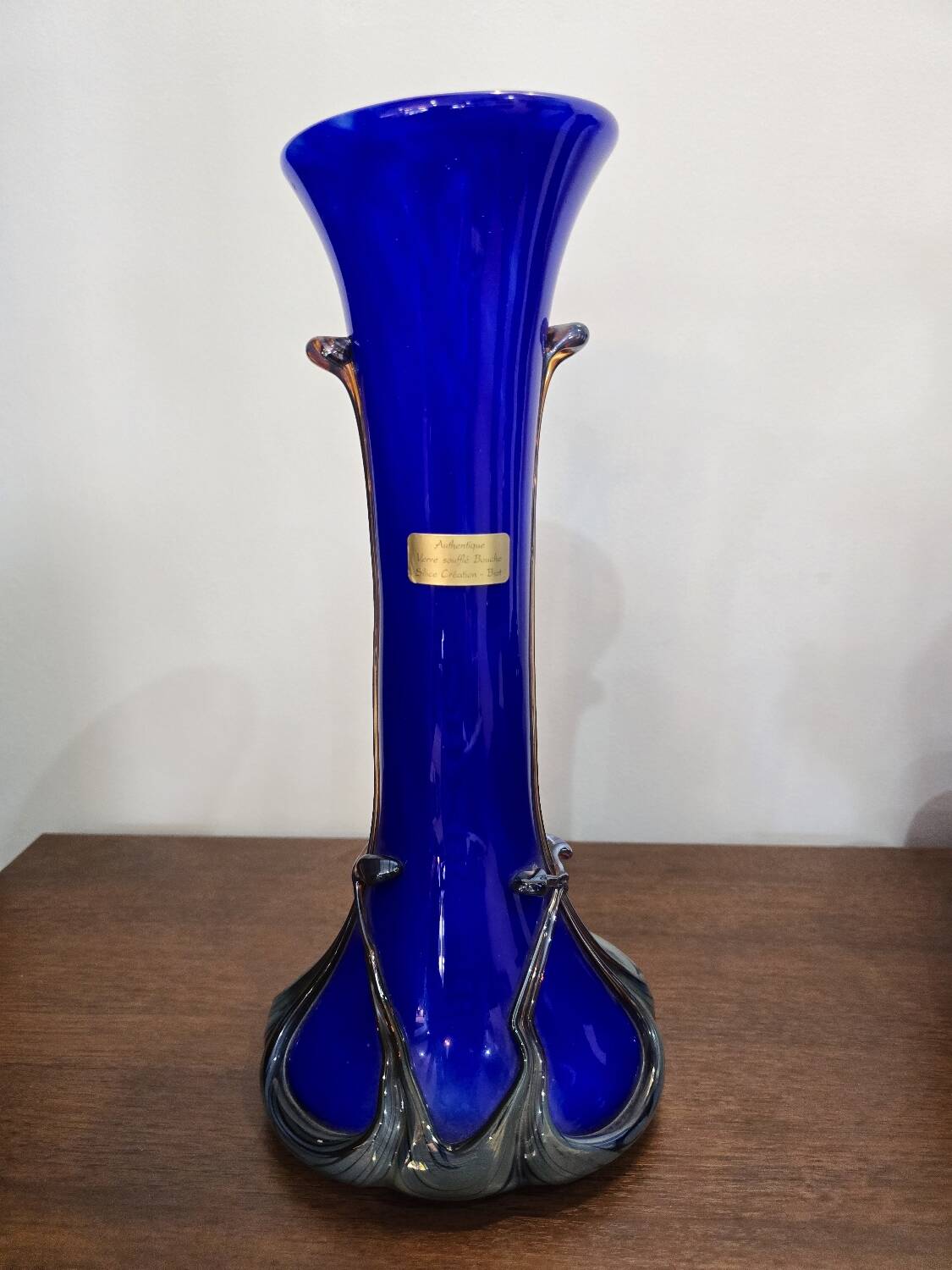 Cobalt blue blown glass vase – Silice Création Biot – 39 cm