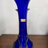 Vase en verre soufflé bleu cobalt – Silice Création Biot – 39 cm