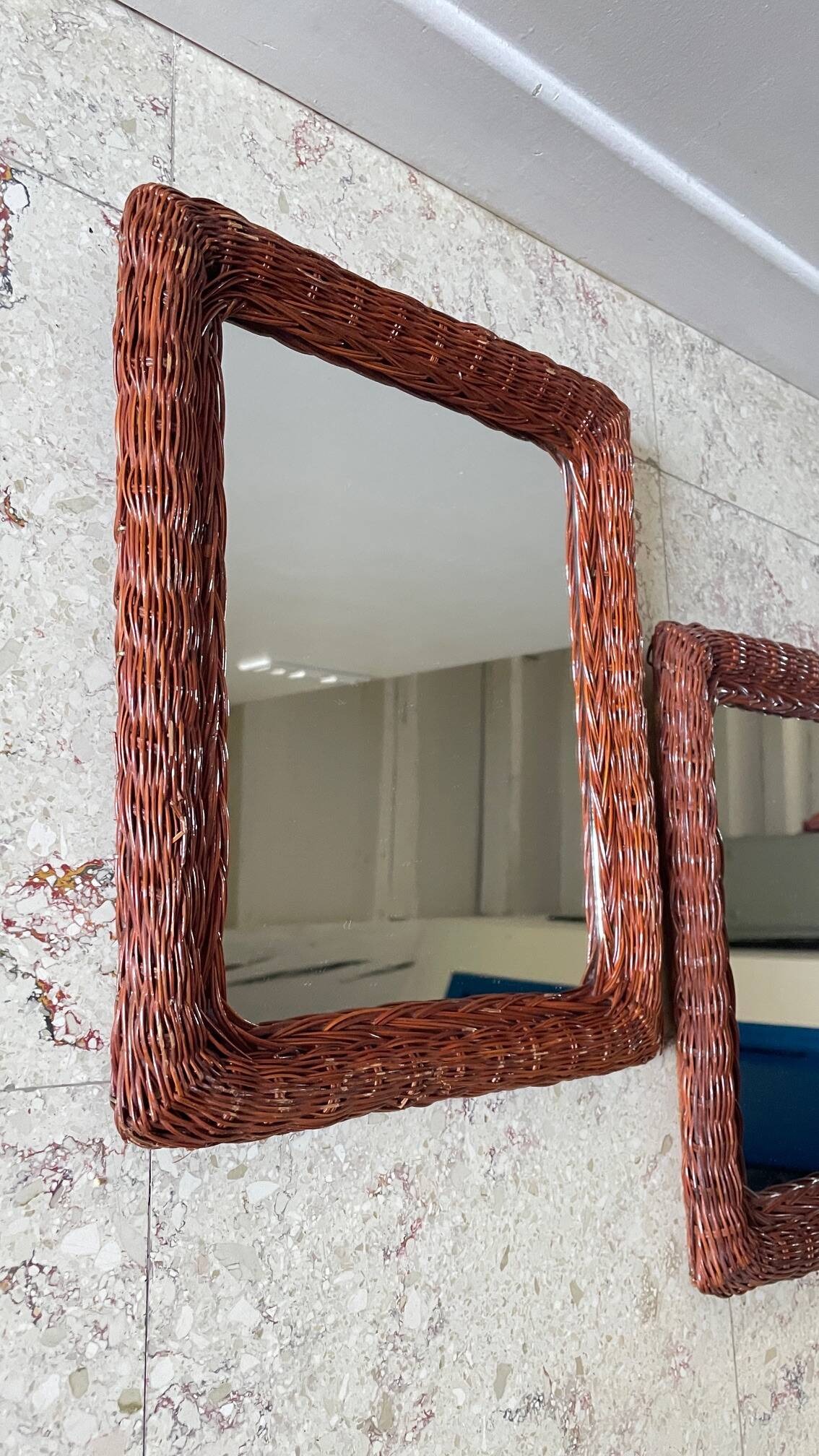 Pair of vintage rattan wicker mirrors