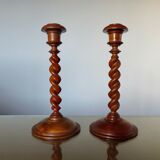 Pair of wooden candle holders turned art deco