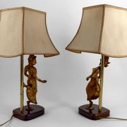 Paire de Lampes Sculpturales en Bronze Doré, Danseuses Thaïs, XXe