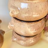 9 Vintage Emile Henry Speckled Beige Ceramic Lion Head Bowls Made in France