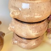 9 Vintage Emile Henry Speckled Beige Ceramic Lion Head Bowls Made in France