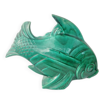 Art deco fish in cracked ceramic signed Lejan