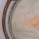 Ancient oval painting of a sleeping woman in oil on wood panel.