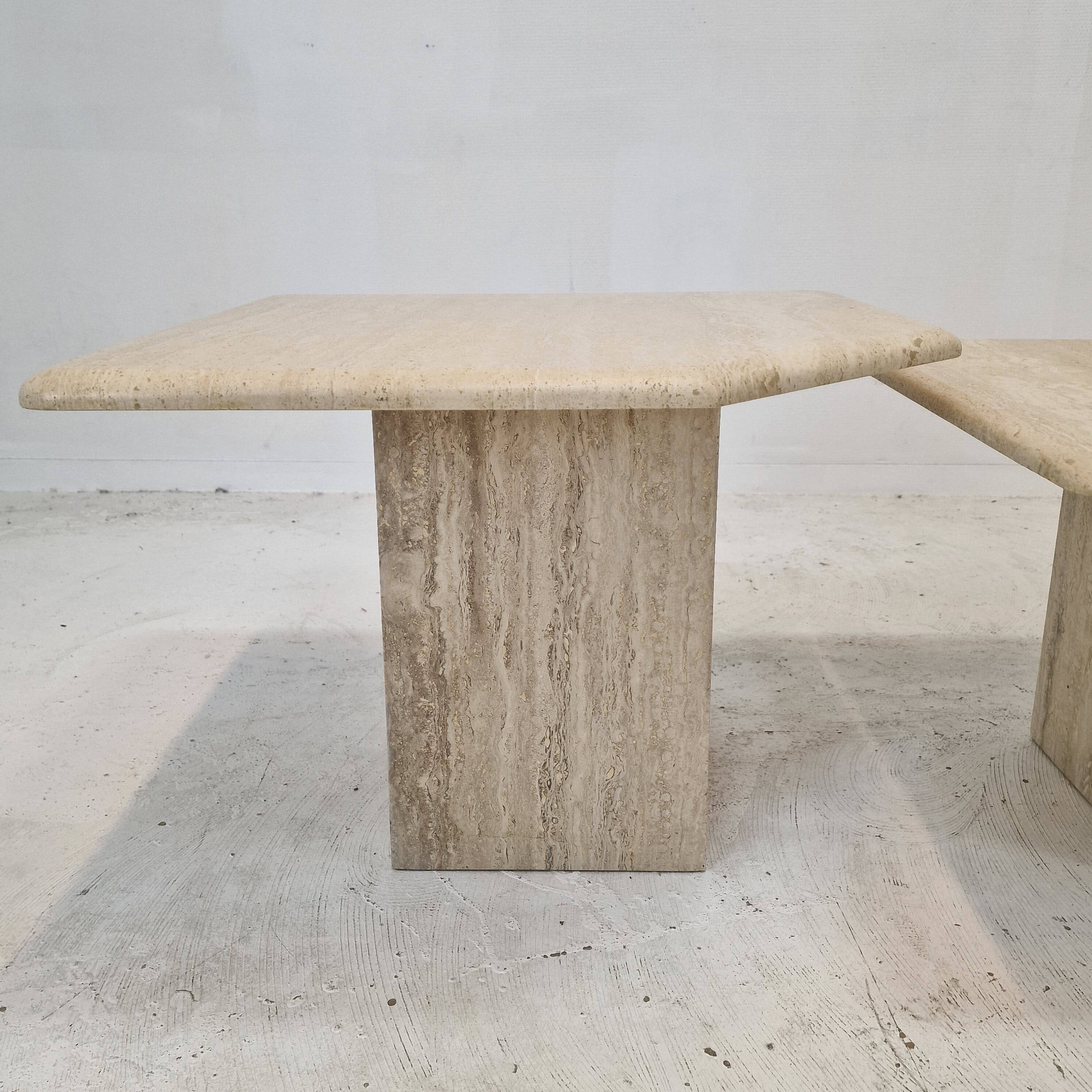 Set of 3 italian travertine coffee or side tables, 1980s