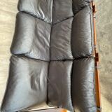 Scandinavian wooden and leather sofa, 1970s