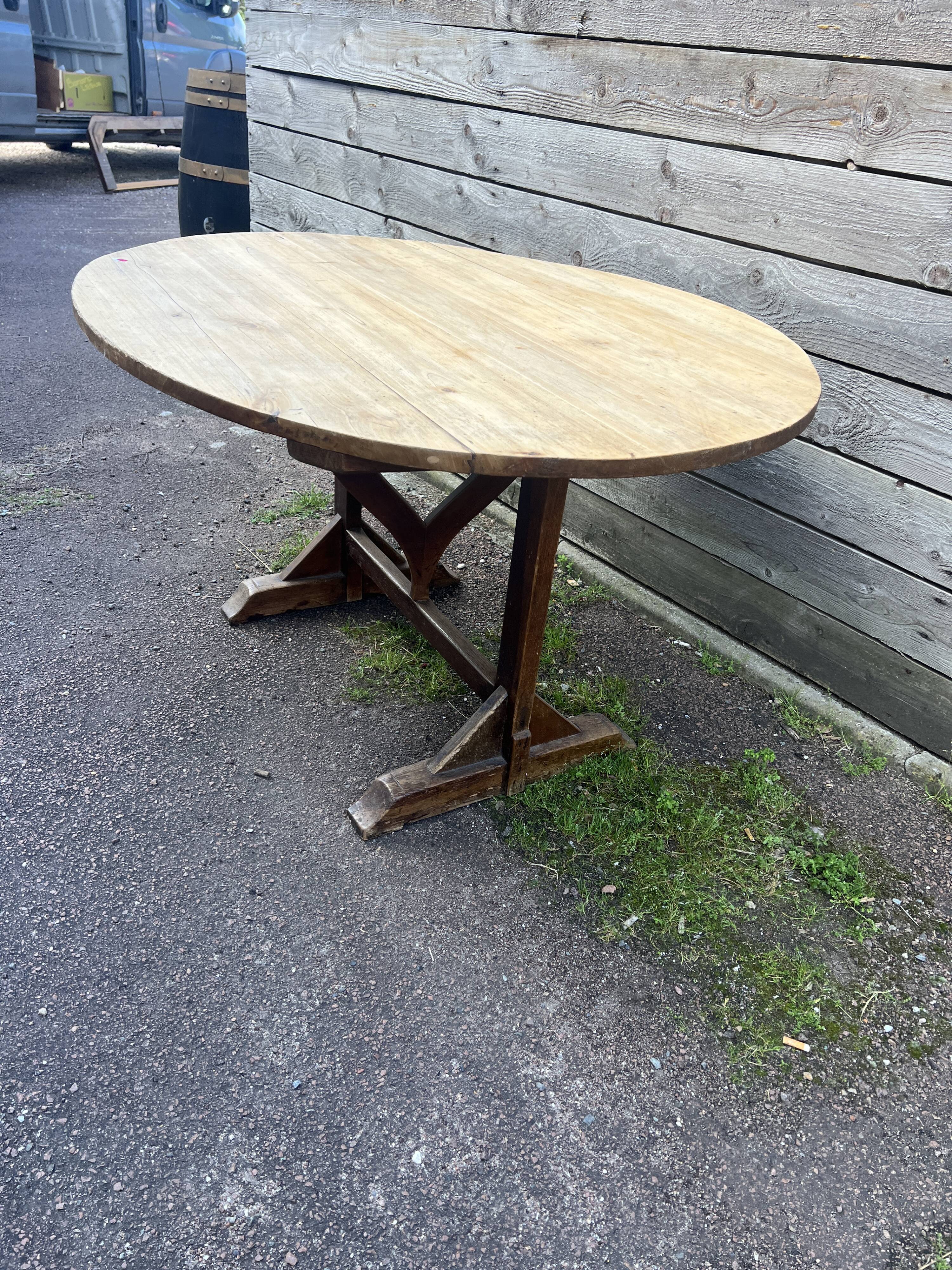 harvest table, stripped top and natural wood