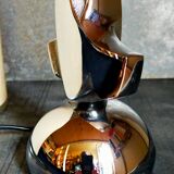 Modernist lamp chromed metal 70s, beige canvas lampshade