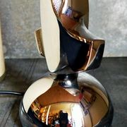 Modernist lamp chromed metal 70s, beige canvas lampshade