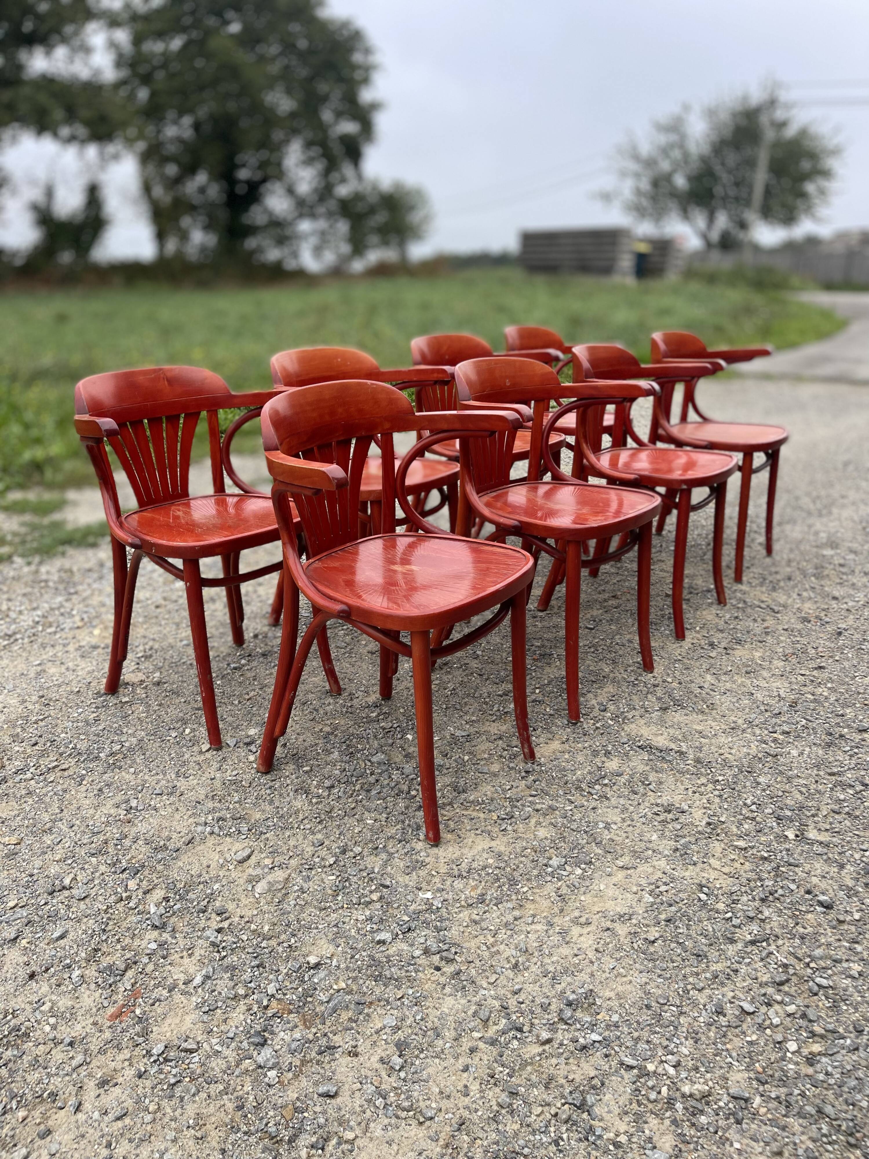 8 mahogany bistro chairs, 50s/60s