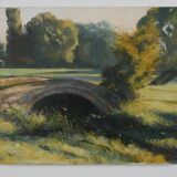 Old brick bridge in Normandy - Signed oil painting