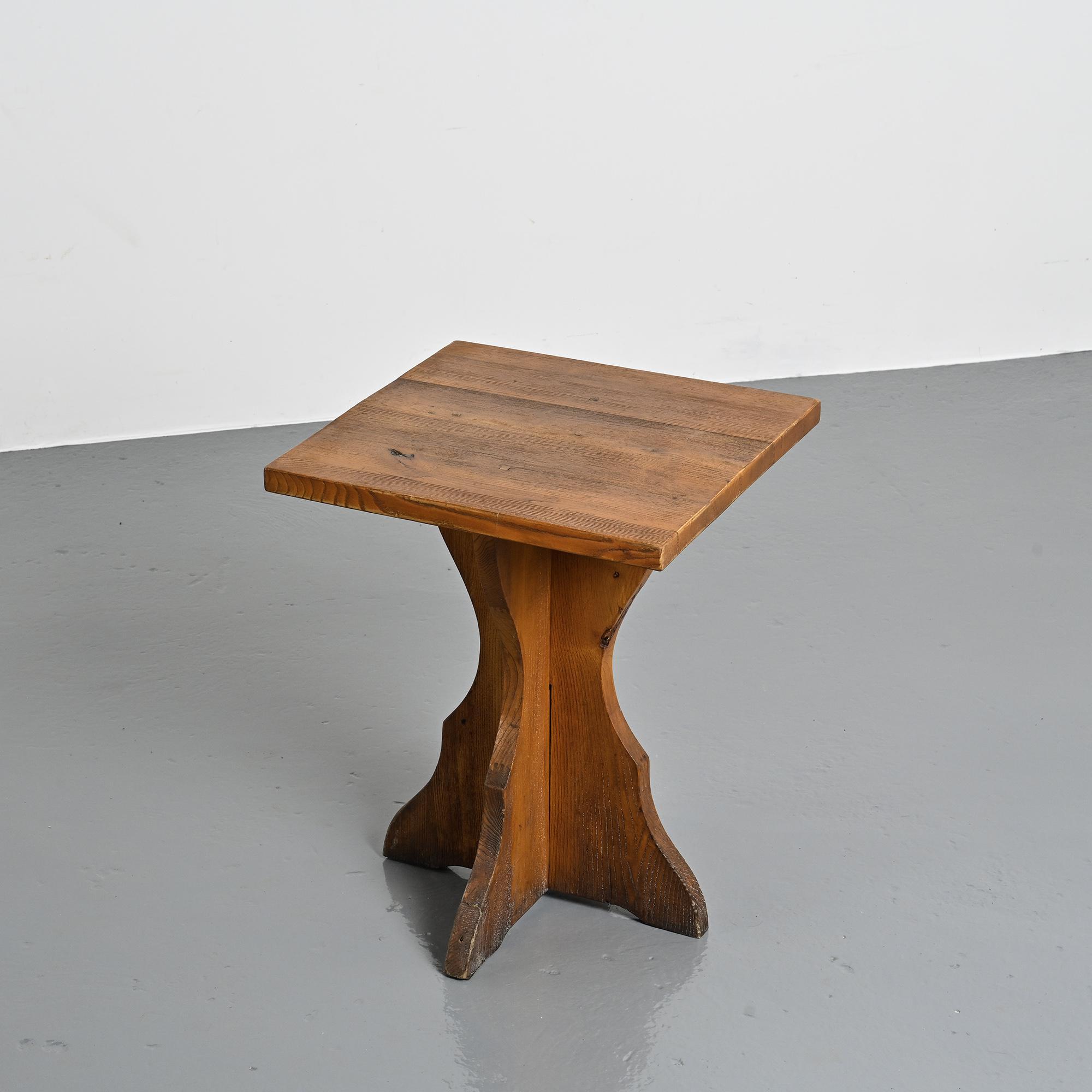 Pair of solid pine side tables, French Alps, circa 1970.