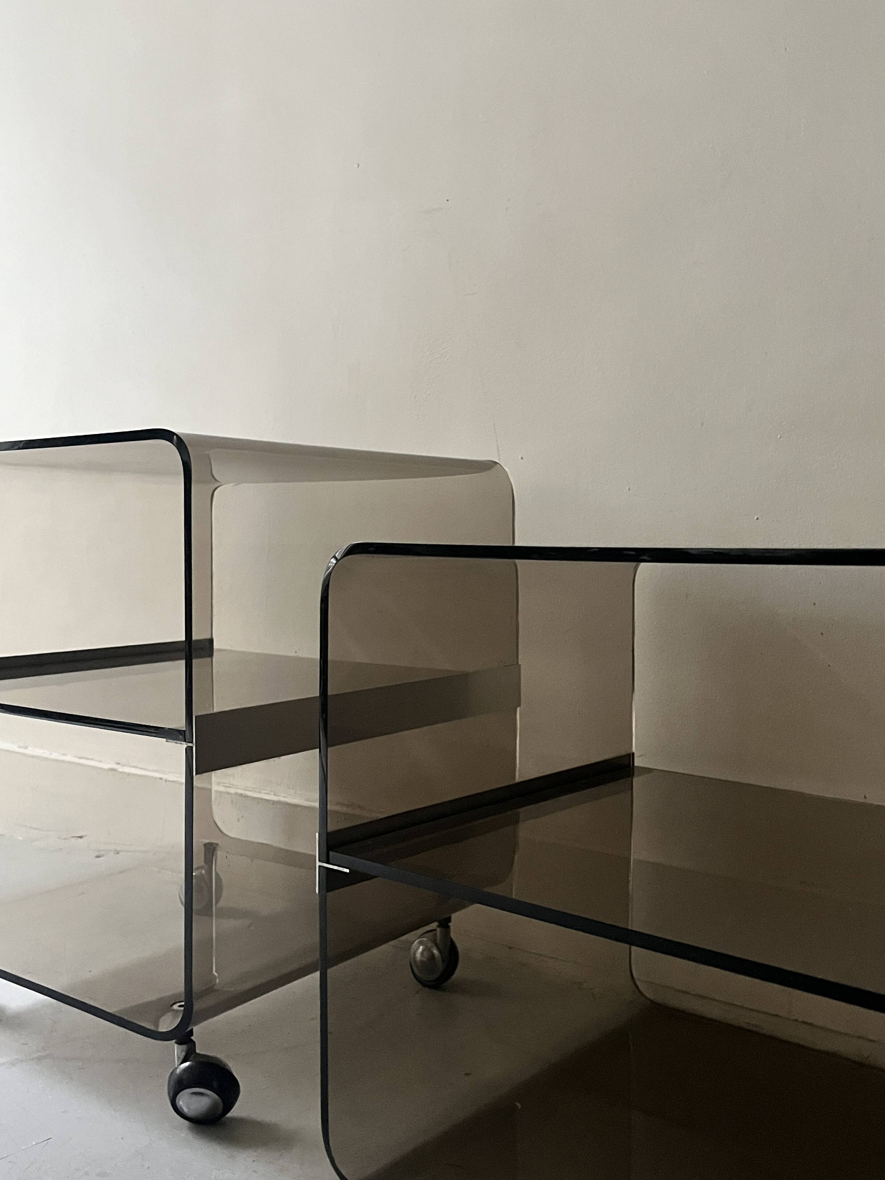 Smoked plexiglass side table by m. dumas for roche bobois, design 1970