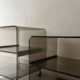 Smoked plexiglass side table by m. dumas for roche bobois, design 1970