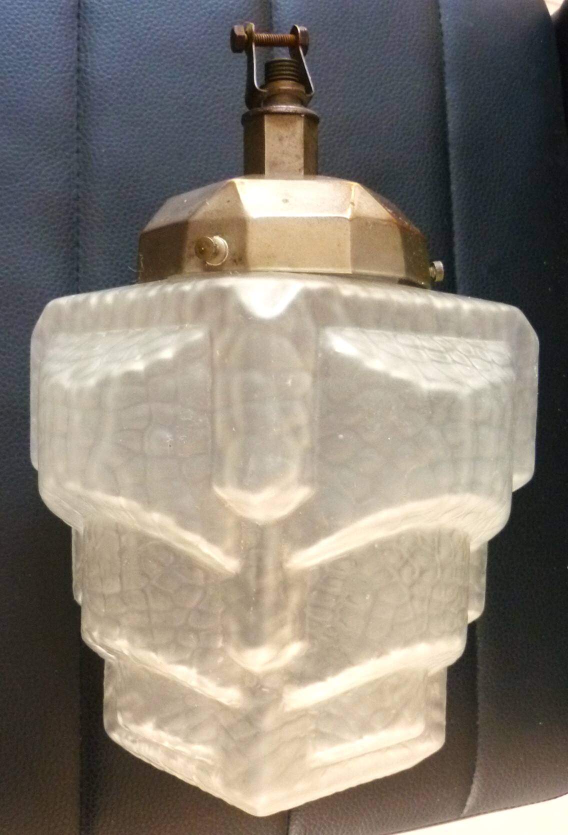 Art deco pendant lamp, frosted glass globe, skyscraper, building