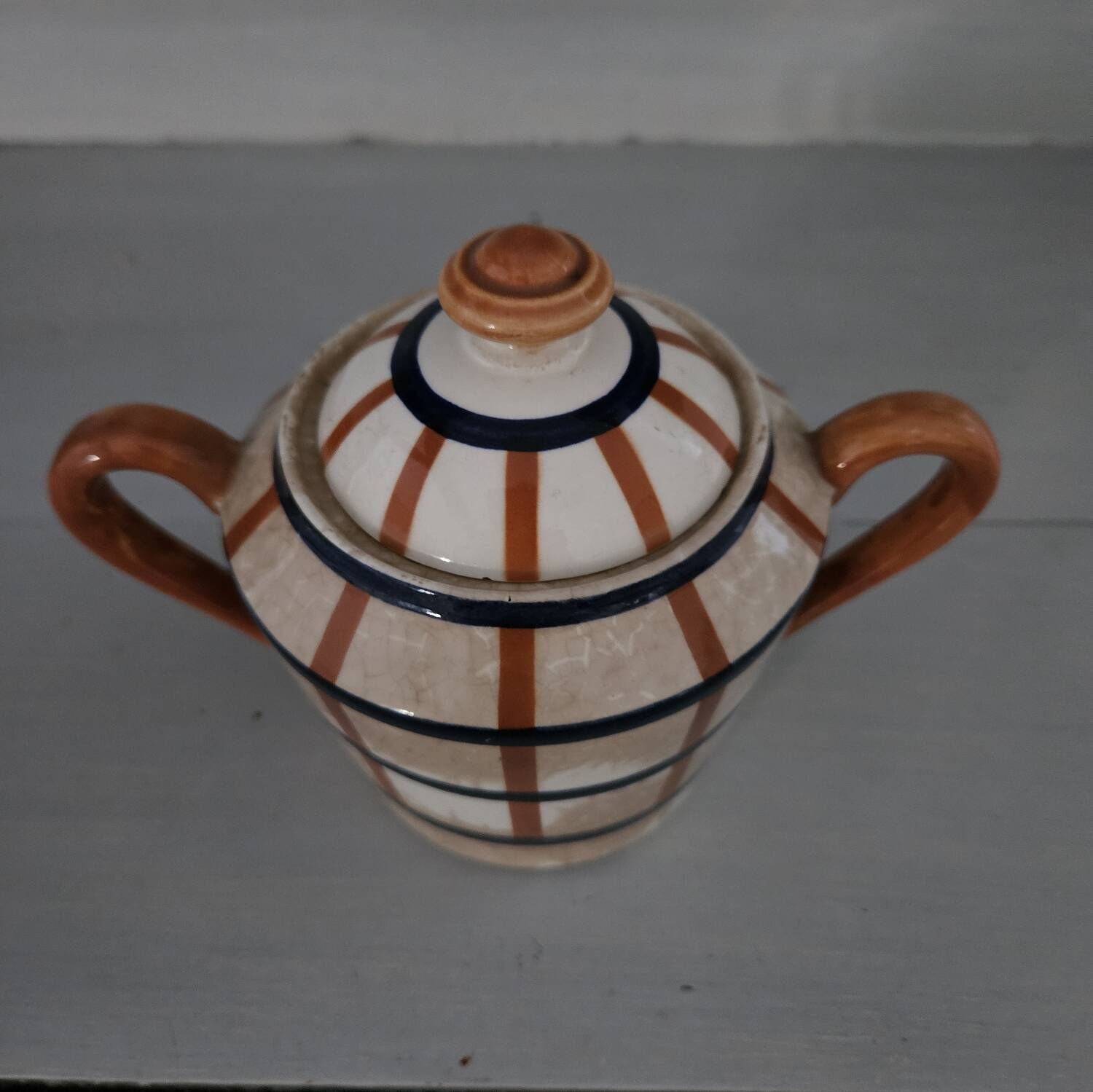 Basque sugar bowl ceramic Hbcm Bearn - vintage 1930s-40s - Brown orange/m