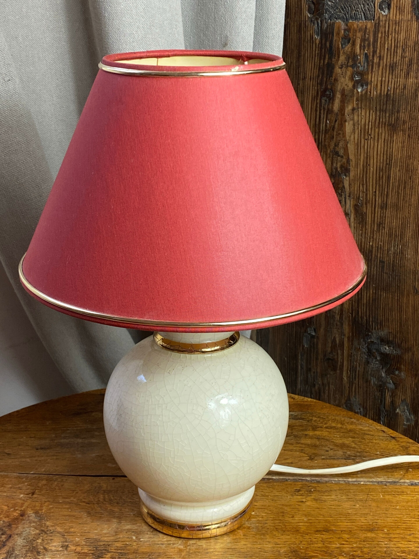 Cracked ceramic lamp, fabric shade, 1980s.