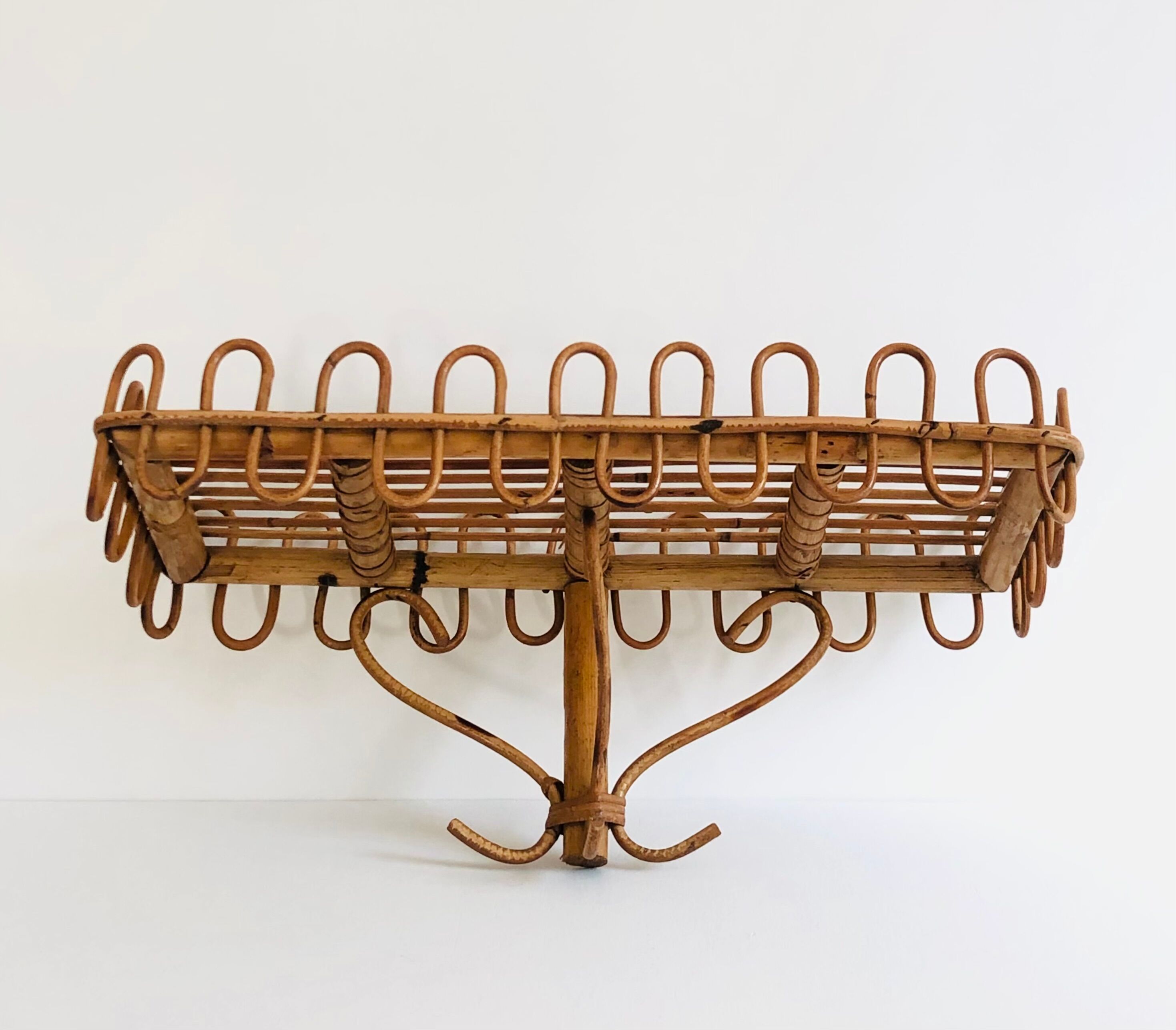 Rectangular rattan wall shelf, Italy 60s