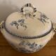 Soupière ravier and dish old blue porcelain Sarreguemines model Groseilles