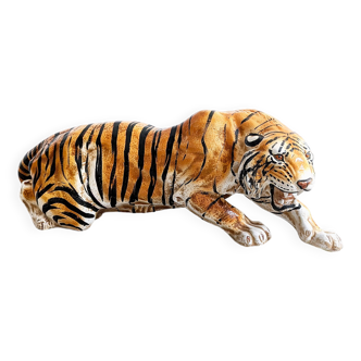 Statuette XL Tigre accroupi des années 1970