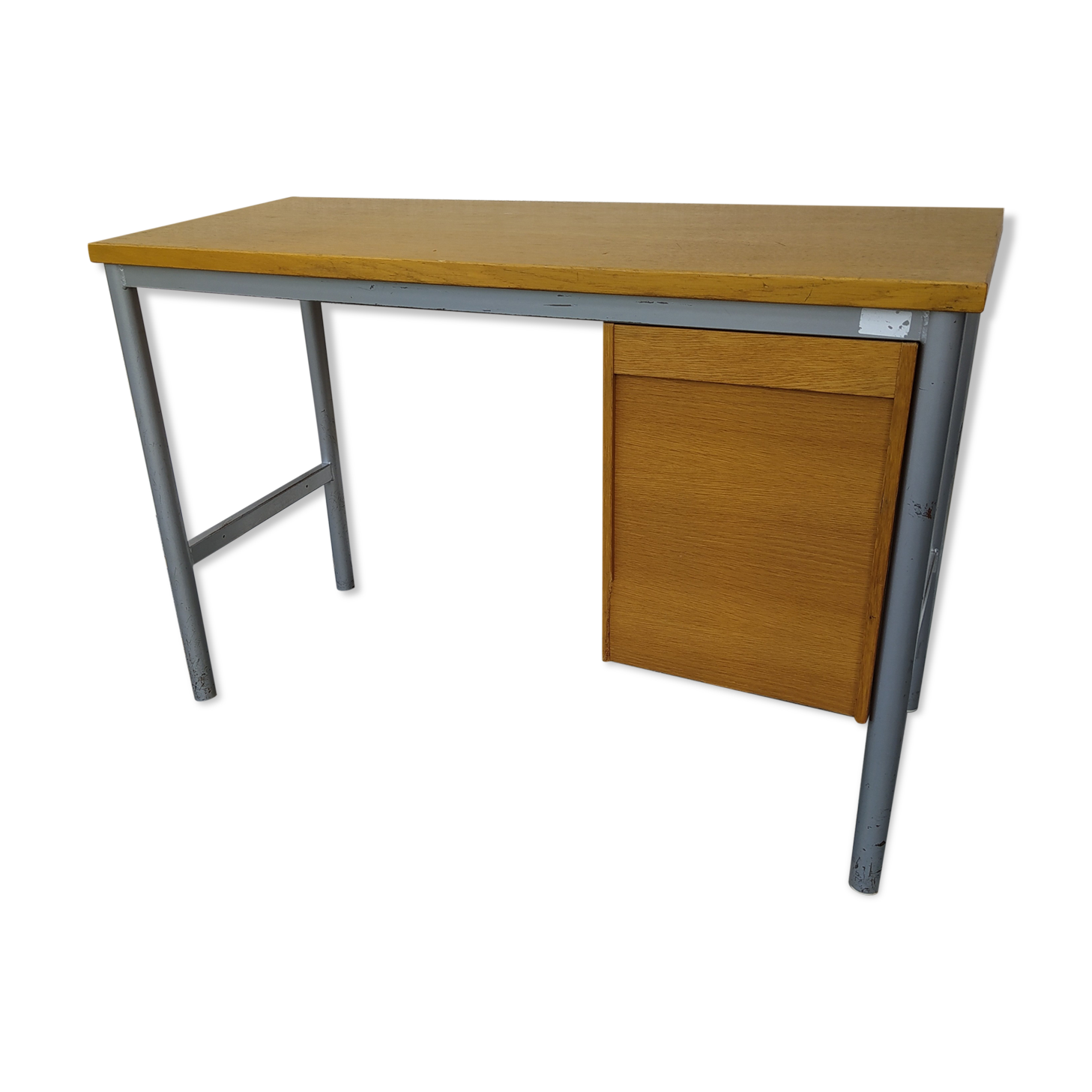Bureau enfant vintage en bois et pied métal