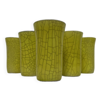 6 yellow cracked ceramic cups