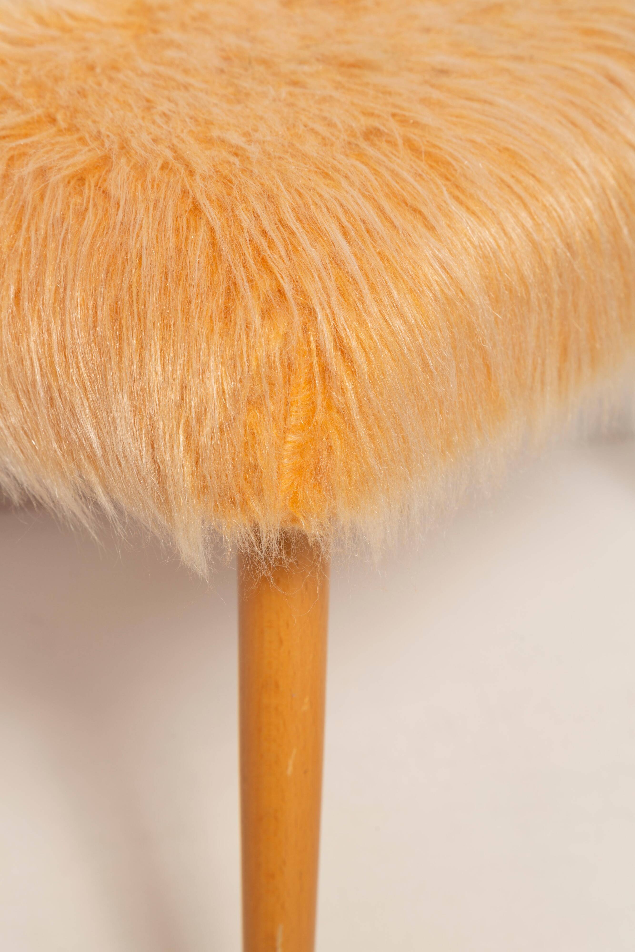 Vintage orange faux fur stool, Denmark, 1960.