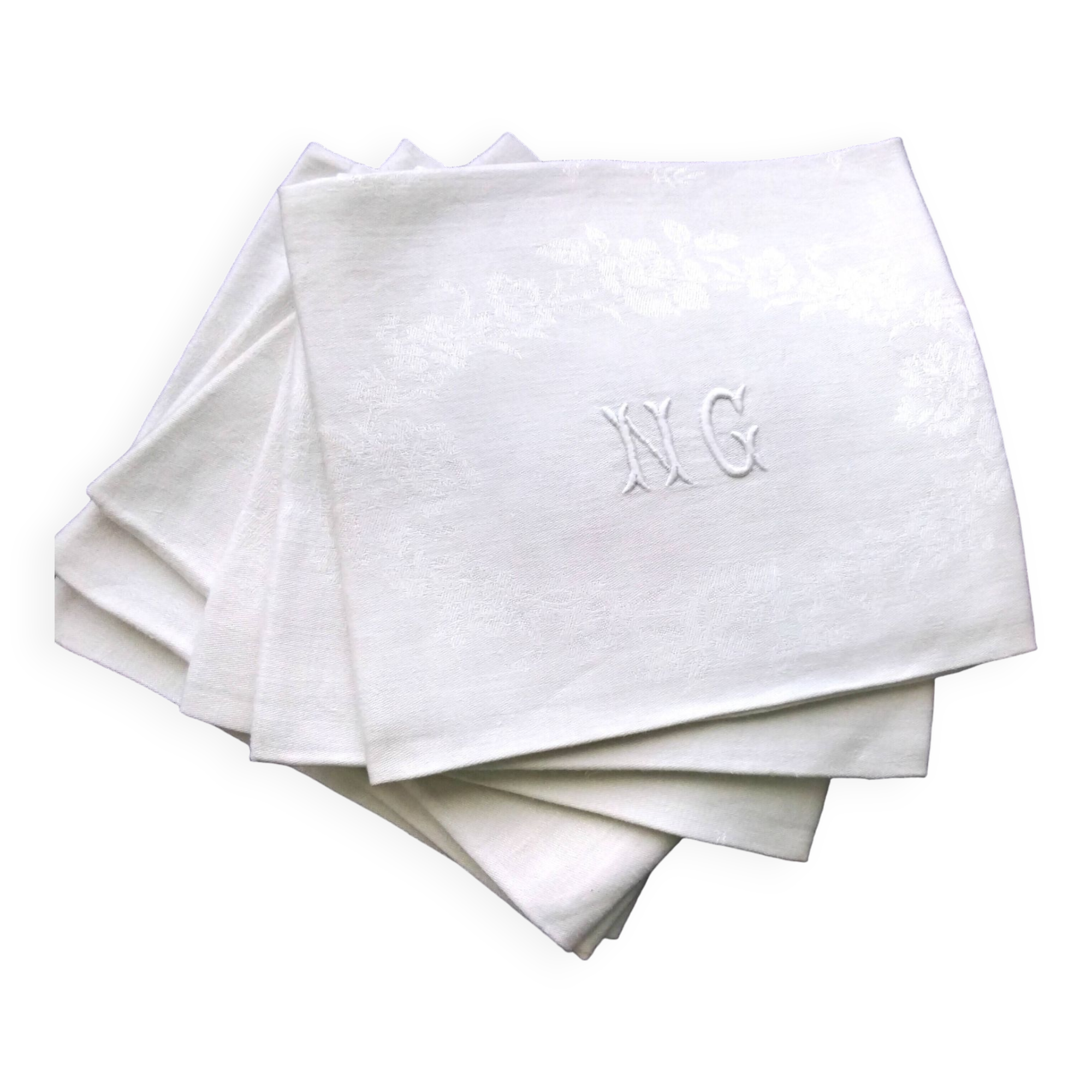 6 old damask linen napkins NG 67 x 76 cm