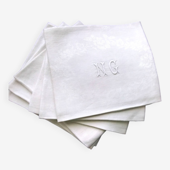 6 old damask linen napkins NG 67 x 76 cm