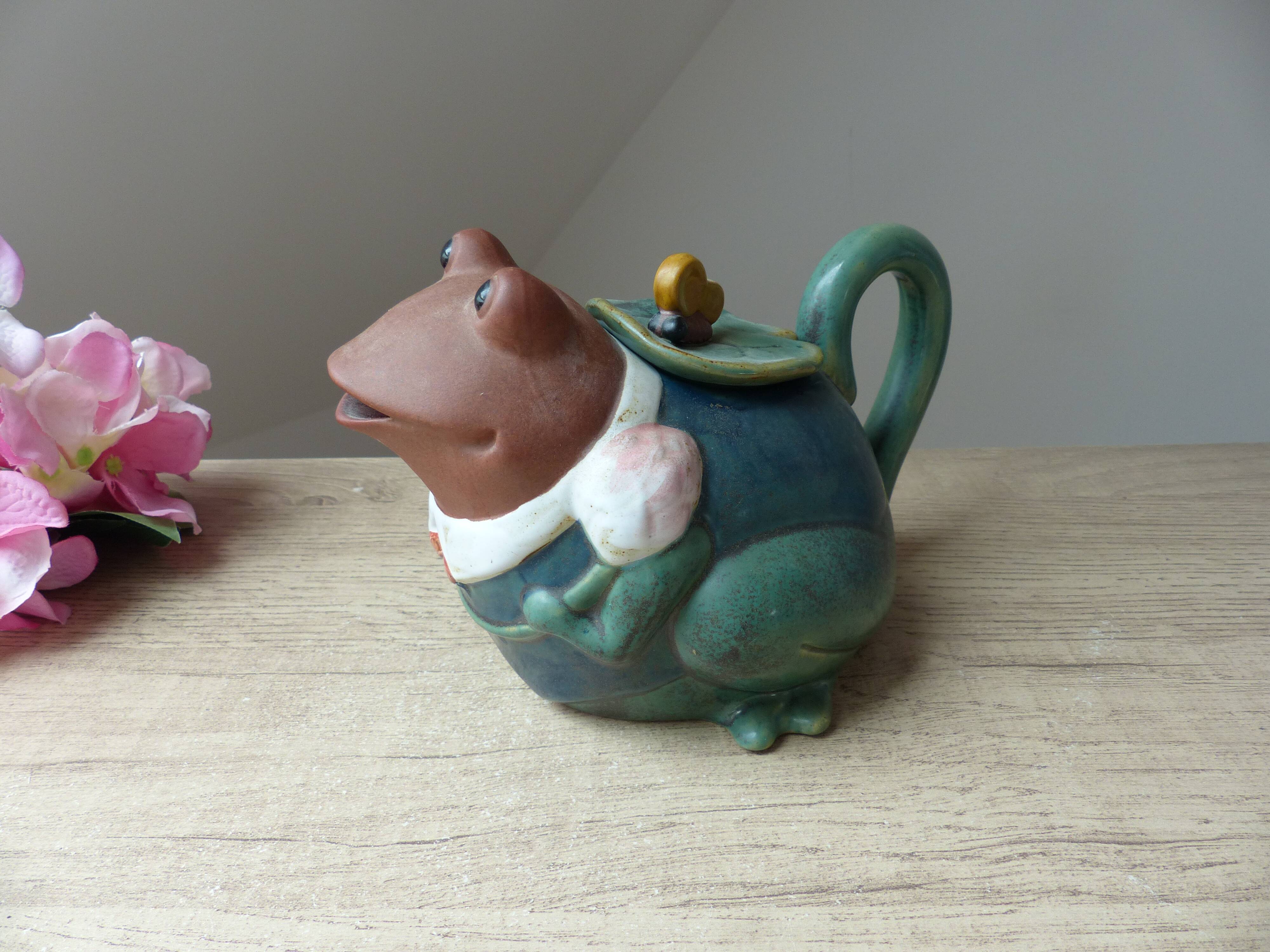 Authentic frog-shaped stoneware teapot made in Japan