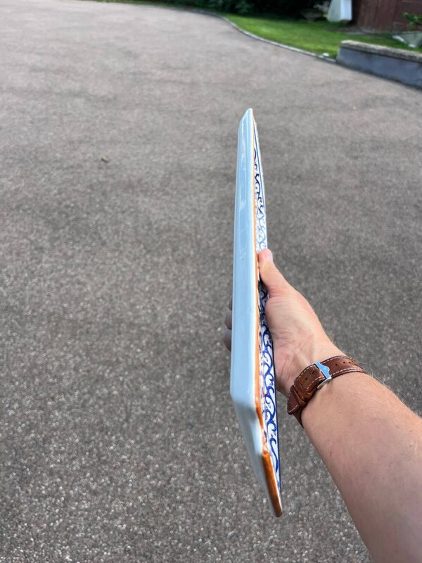 Plat à cake en faïence de Gien décor pivoine ancien