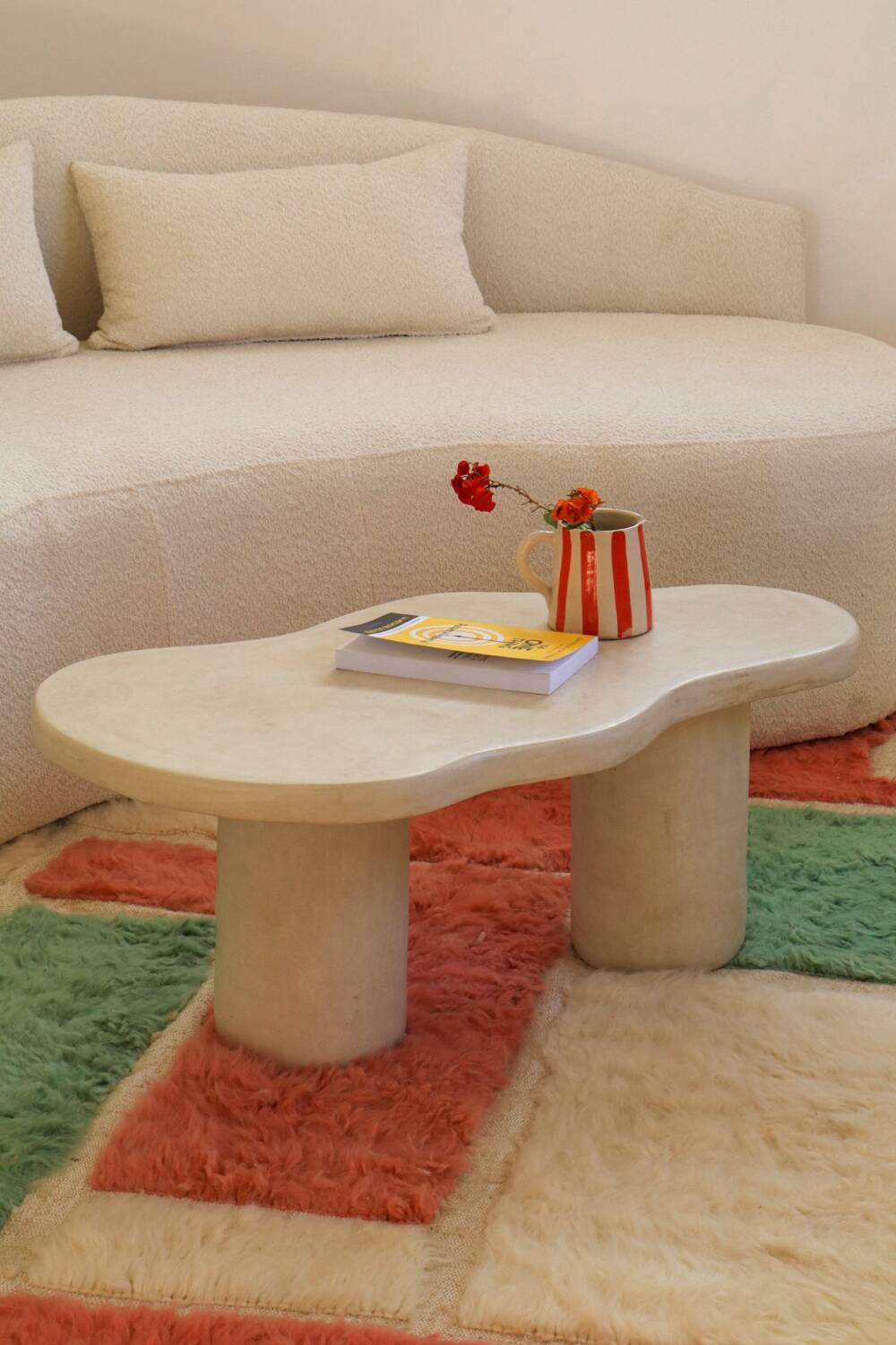 Moroccan Berber rug in green and pink.