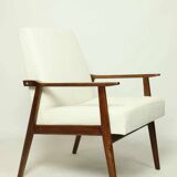 Vintage Armchair Lounge chair White Bouclette Wooden Armchair Mid Century Modern