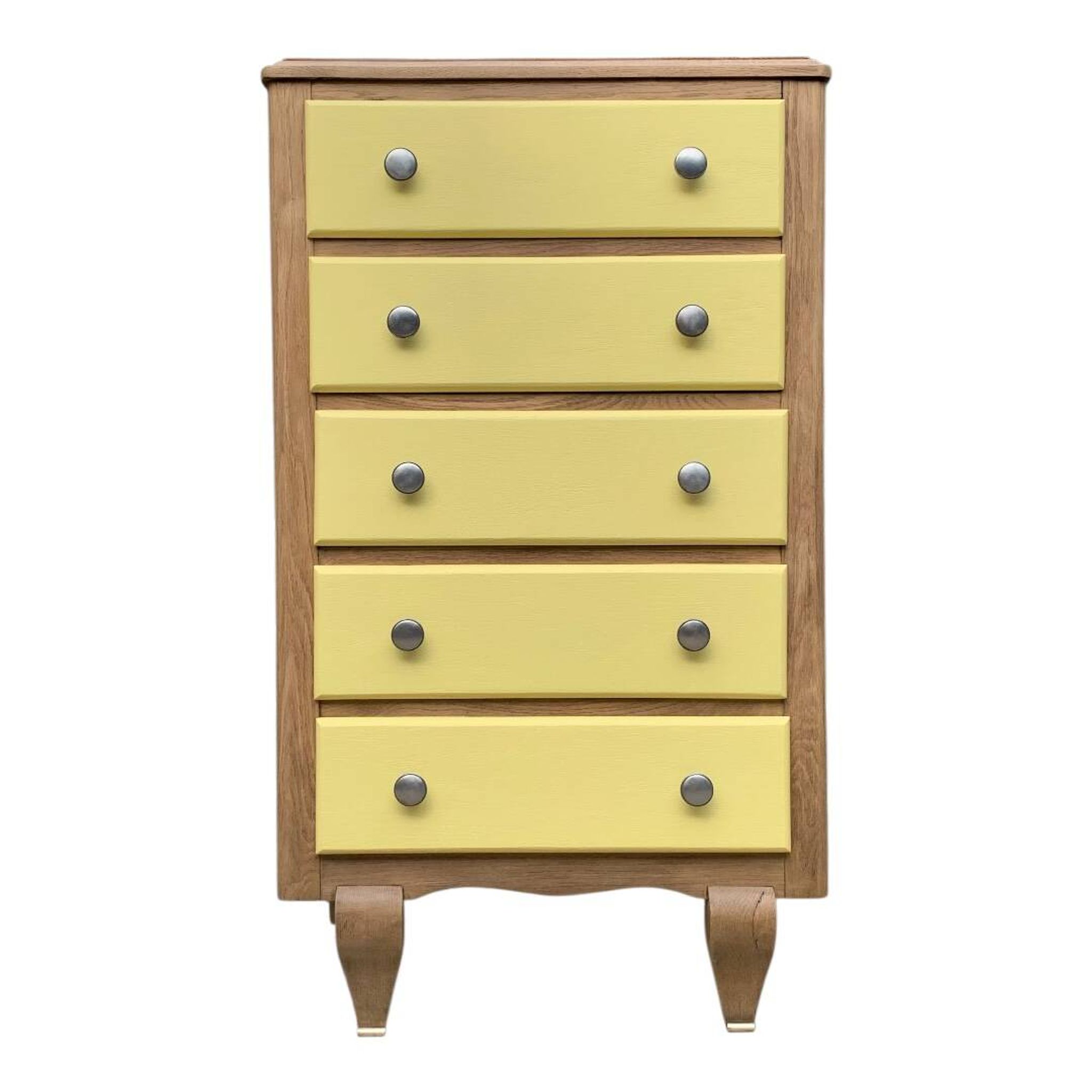 Art Deco chest of drawers in raw oak and yellow