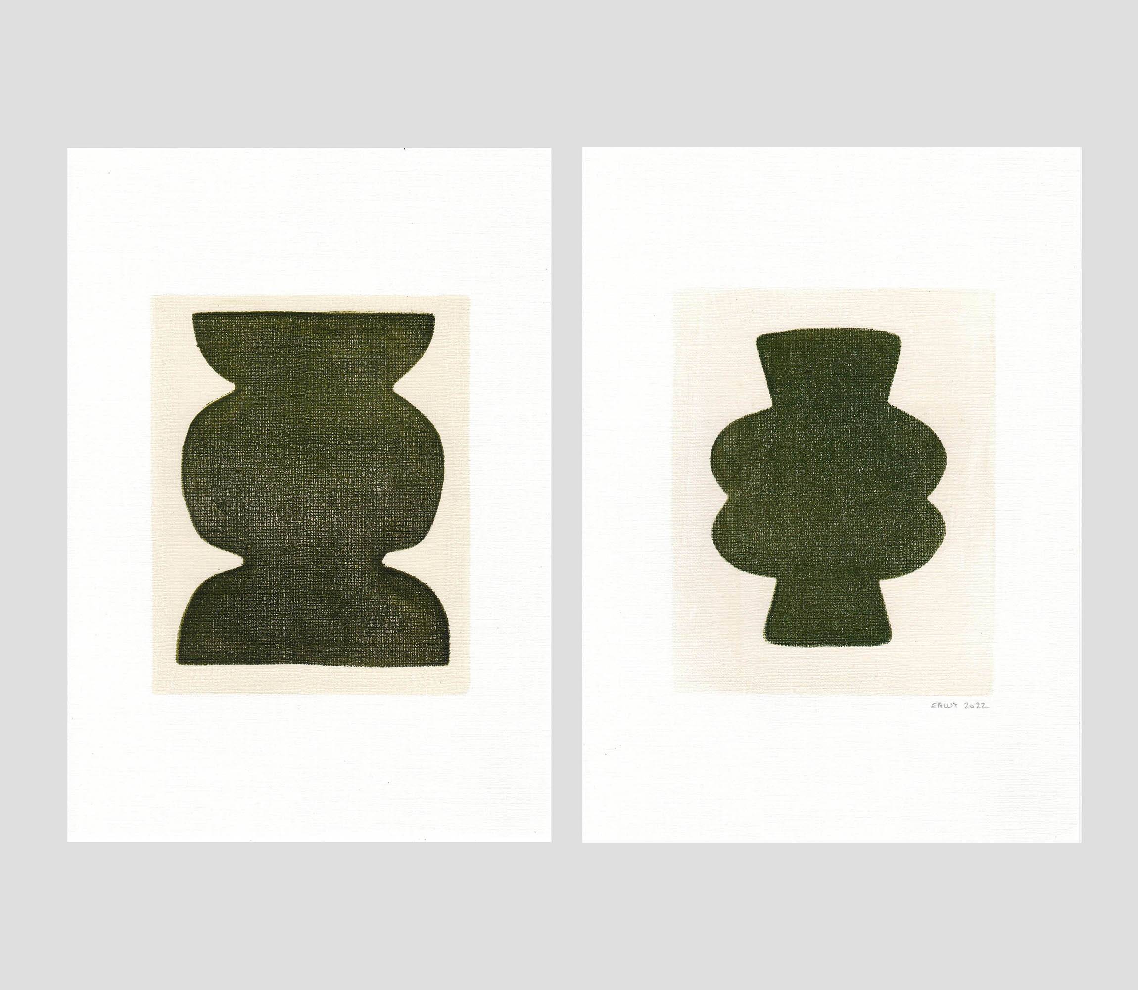 Duo of paints - pow and mood - dark khaki green - signed eawy